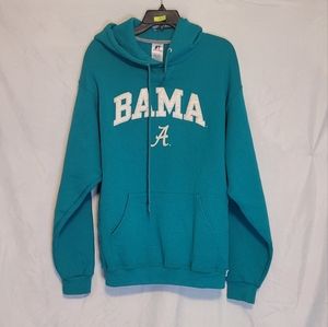 Russell teal hooded sweatshirt with Bama on front size large
